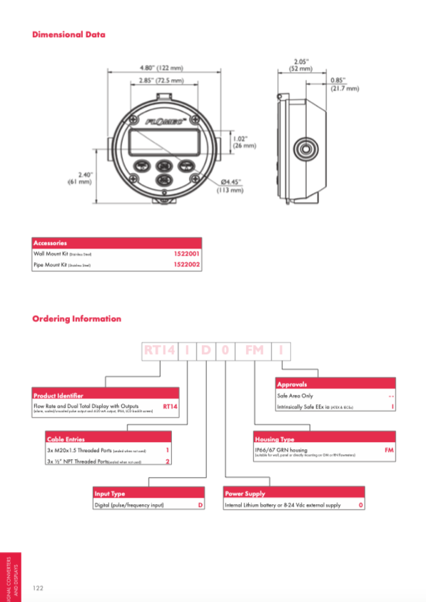 RT14 Flow Rate & Totalising Transmitter Display-FRT141D0FM