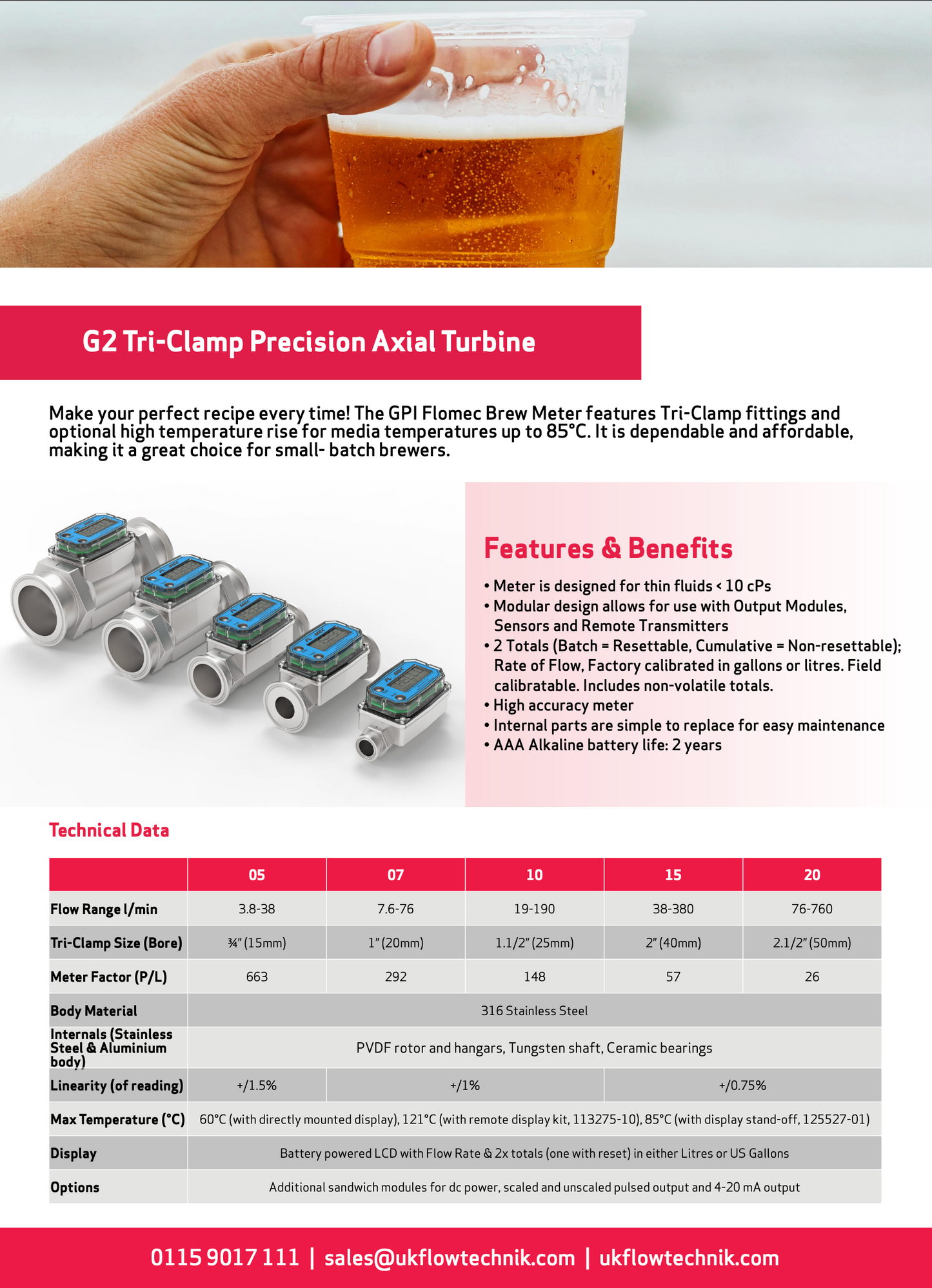 G2 Brew Meter with Sanitary Flanges 19-190 L/Min, 1.1/2”