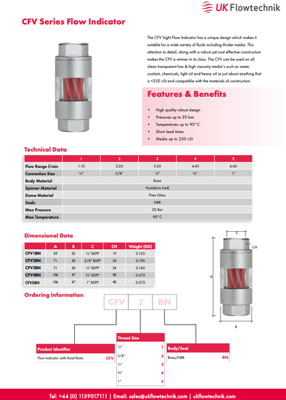CFV Series Flow Indicator  BSPP Brass Body NBR Seal